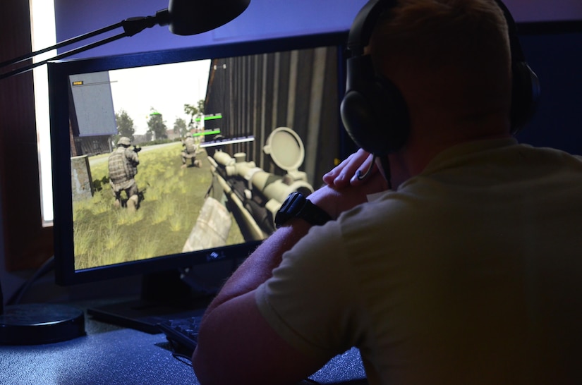 U.S. Army Reserve Soldiers from the 339th Military Police Company out of Davenport, Iowa, and the 138th MP Detachment out of Fort Bragg, N.C., conduct a virtual mission using the Dismounted Soldier Training System (DSTS) during exercise Guardian Justice at Fort McCoy, Wisc., June 21, 2016. The DSTS prepares soldiers for real world challenges through practice in a virtual environment. (U.S. Army photo by Spc. Adam Parent)