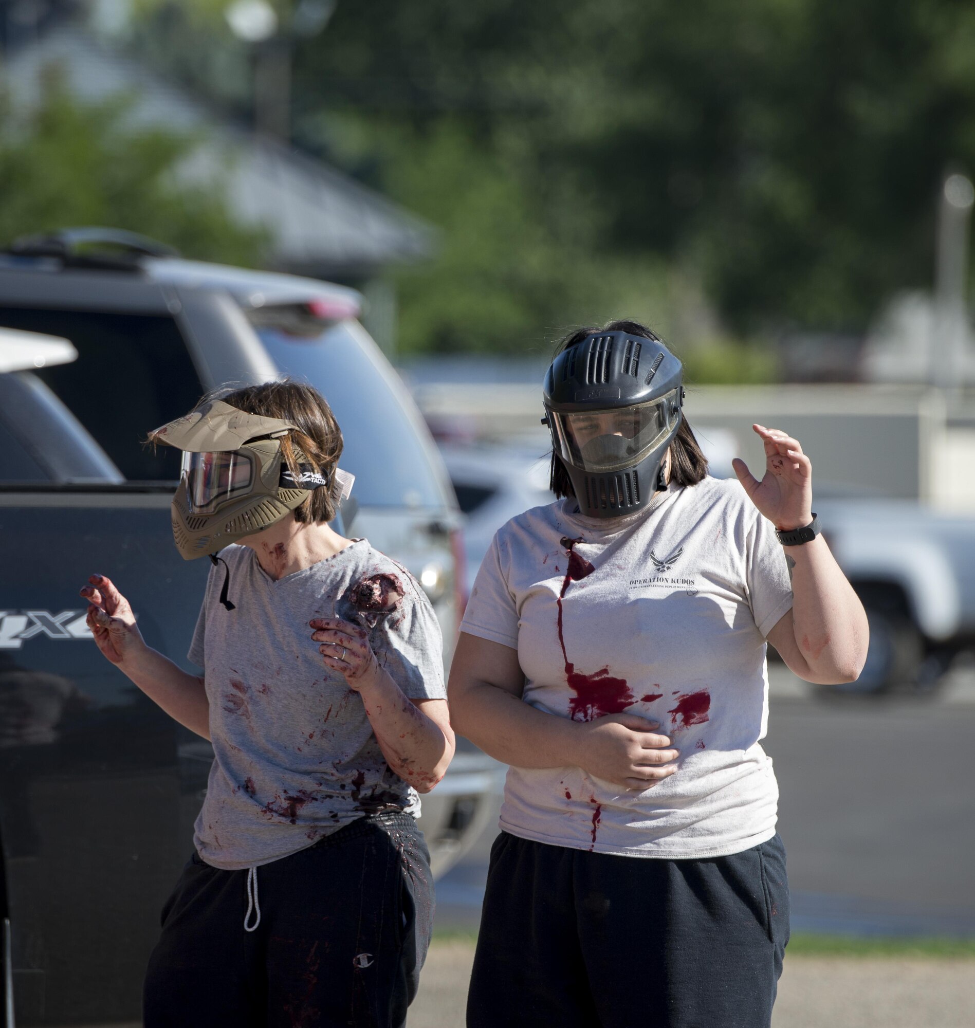 Participants acted as wounded victims during a active shooter exercise June 23, 2016, in downtown Mountain Home, Idaho. During the exercise military members assisted local law enforcement by acting as victims to simulate a real-life scenario.(U.S. Air Force photo by Senior Airman Jeremy L. Mosier/Released)