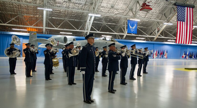 U.S Air Force Band members perform during the retirement ceremony of Air Force Chief of Staff Gen. Mark Welsh III at Joint Base Andrews, Md., June 24, 2016. Welsh retired effective July 1, 2016 after 40 years of honorable military service. (U.S. Air Force photo by Airman 1st Class Rustie Kramer)
