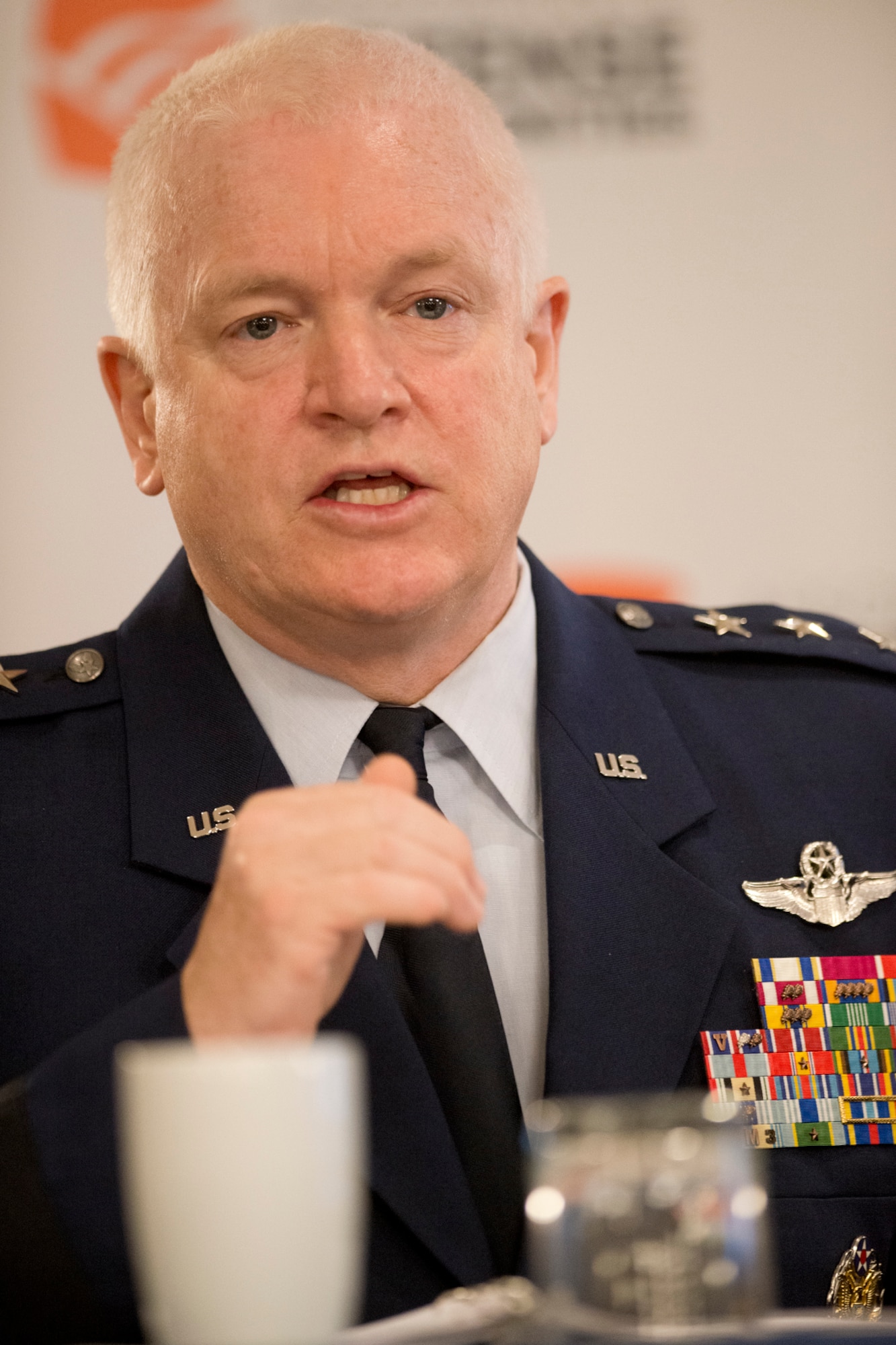 Lt. Gen. L. Scott Rice, the director of the Air National Guard makes comments during a panel discussion at the 2016 Defense Communities National Summit, held in Washington, D.C. June 20-22.The other members of the panel were Maj. Gen. Maryanne Miller, deputy to the chief of the Air Force Reserve, Headquarters USAF Washington, D.C, and Army Maj. Gen. Michael R. Smith, deputy chief, Army Reserve. (U.S. Air National Guard photo/Master Sgt. Marvin R. Preston/Released)