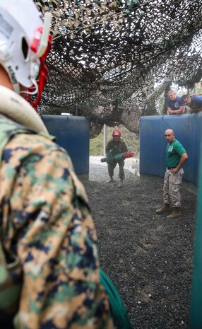 Recruits from India Company, 3rd Recruit Training Battalion, prepare to compete against each other during Pugil Sticks III at Marine Corps Recruit Depot San Diego, June 21. Before each battle, recruits were paired up by their weight to ensure an even match, so there weren’t any advantages. Annually, more than 17,000 males recruited from the Western Recruiting Region are trained at MCRD San Diego. India Company is scheduled to graduate July 15.