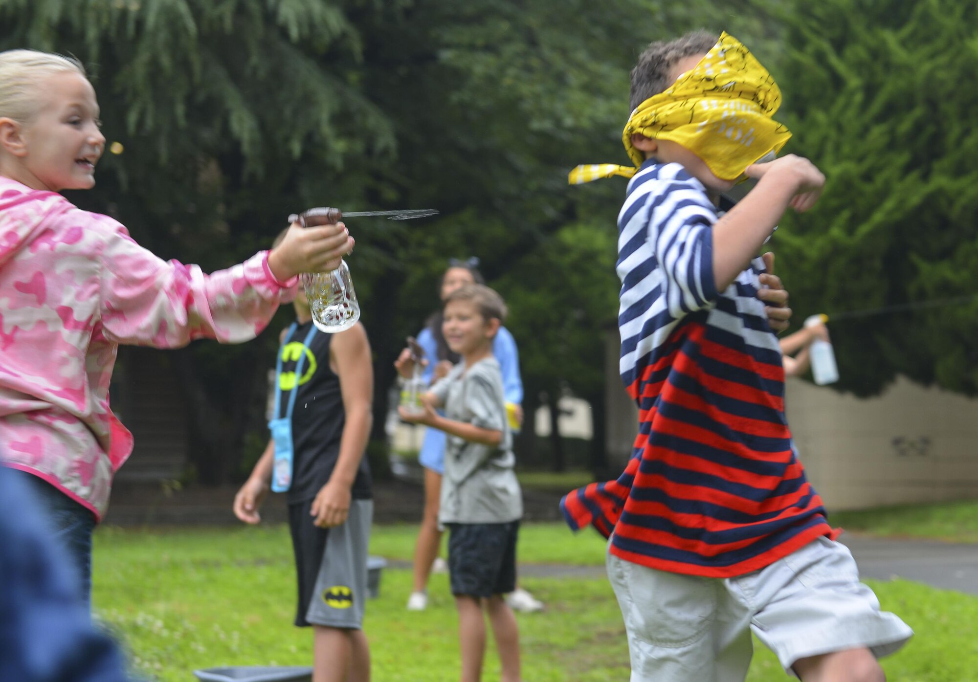 Children participate in outdoor activities during Yokota’s Annual Vacation Bible School at Yokota Air Base, Japan, June 22, 2016. Approximately 150 children enrolled in Yokota’s 2016 VBS, where they participated in various activities, including song and dance, science experiments and snack time. (U.S. Air Force photo by Airman 1st Class Elizabeth Baker/Released)