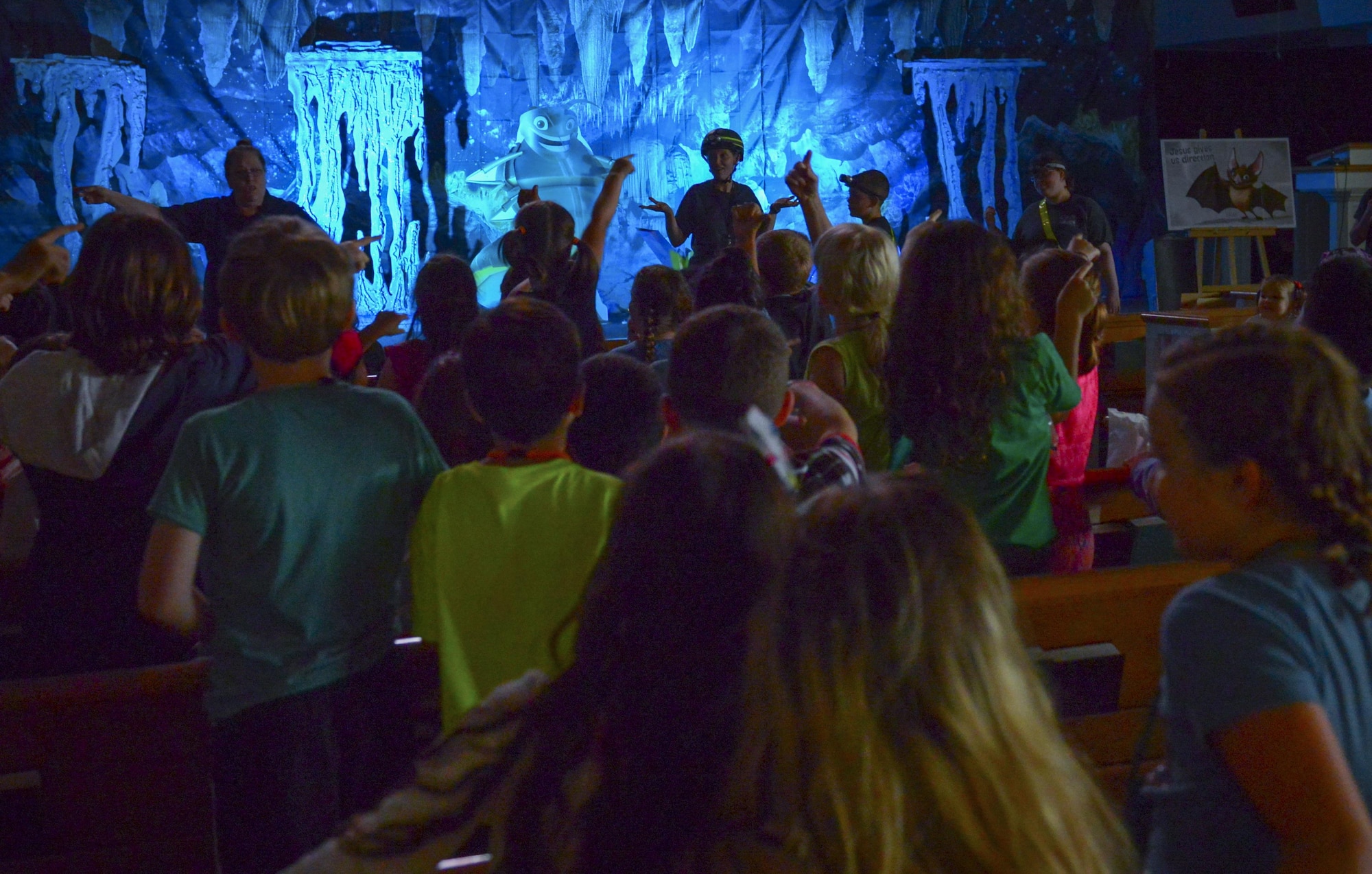 Children participate in group activities during Yokota’s Annual Vacation Bible School at Yokota Air Base, Japan, June 22, 2016. Approximately 60 volunteers worked to decorate Yokota’s main chapel and lead over 150 children during this year’s cave-themed VBS. (U.S. Air Force photo by Airman 1st Class Elizabeth Baker/Released)