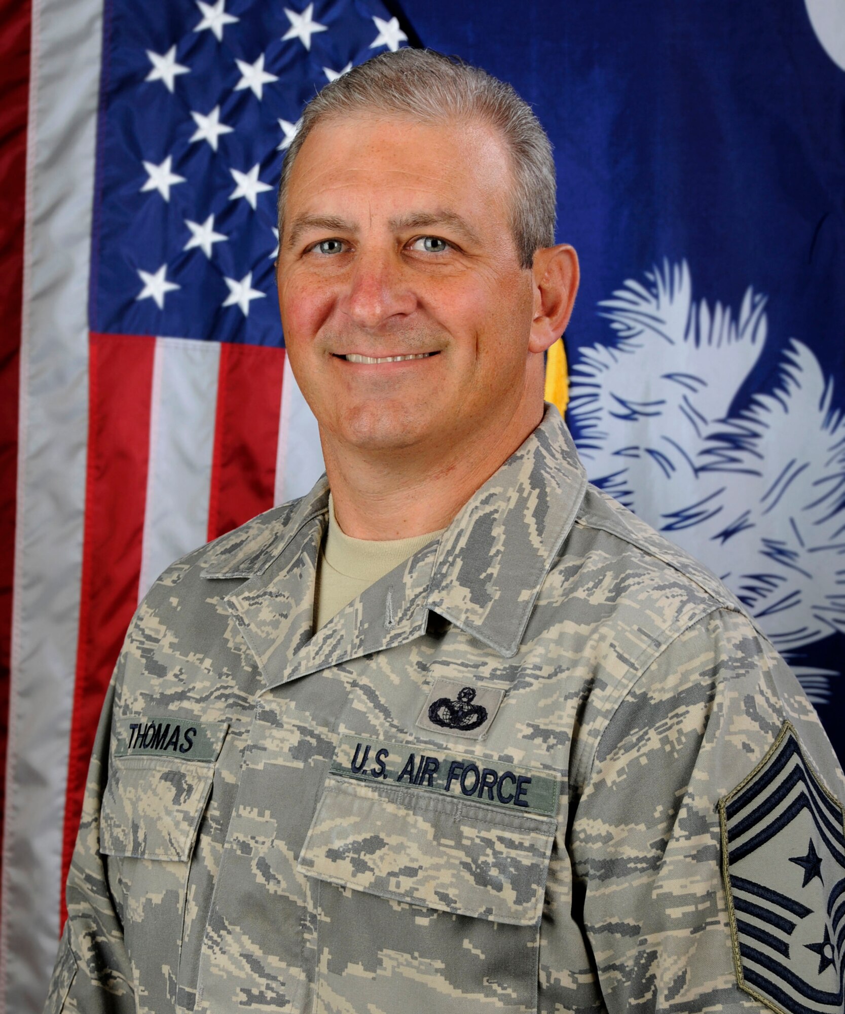 Portrait of U.S. Air Force Chief Master Sgt. Kevin Thomas, State Command Chief for the South Carolina Air National Guard at McEntire Joint National Guard Base, S.C., June 13, 2016. (U.S. Air National Guard photo by Senior Master Sgt. Edward Snyder)