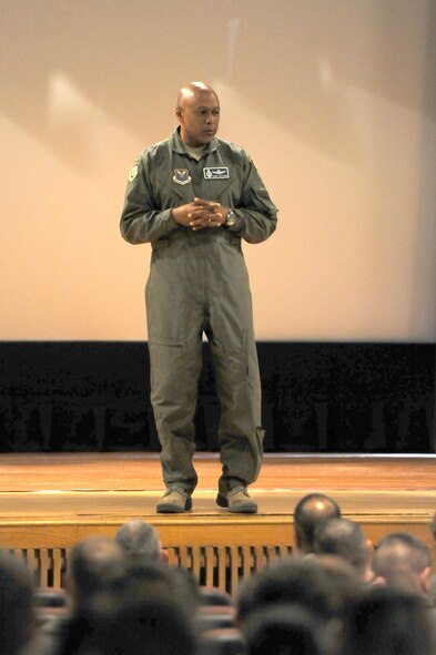 Maj. Gen. Anthony Cotton, 20th Air Force and Task Force 214 commander, briefs missileers at Minot Air Force Base, N.D., June 22, 2016, about the upcoming restructure of the 13N career field. (U.S. Air Force photo/Senior Airman Kristoffer Kaubisch)