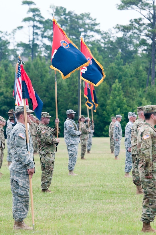 Soldiers from the 98th Training Division (Initial Entry Training) stand in formation for a Relinquishment of Command Ceremony at Fort Benning on June 26.