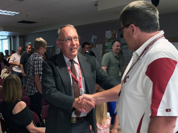 A standing-room-only crowd of Walla Walla District employees, retirees, and family members honored Wayne H. John, retired Walla Walla District chief of Operations Division, as he was recognized as the Distinguished Civilian Employee of the Year during a June 24 ceremony at the District Headquarters in Walla Walla, Washington.
