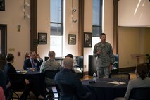 U.S. Air Force Col. Thomas Kunkel, 23d Wing commander, gives remarks during a luncheon hosted by the Air Force Office of Special Investigations Detachment 211, June 27, 2016, at Moody Air Force Base, Ga. Kunkel commended the detachment for continuing their mission of identifying, exploiting and neutralizing criminal, terrorist and intelligence threats to the Air Force, Department of Defense and U.S. Government.
(U.S. Air Force photo by Airman 1st Class Greg Nash/Released)
