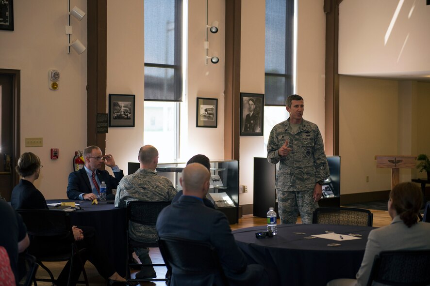 U.S. Air Force Col. Thomas Kunkel, 23d Wing commander, gives remarks during a luncheon hosted by the Air Force Office of Special Investigations Detachment 211, June 27, 2016, at Moody Air Force Base, Ga. Kunkel commended the detachment for continuing their mission of identifying, exploiting and neutralizing criminal, terrorist and intelligence threats to the Air Force, Department of Defense and U.S. Government.
(U.S. Air Force photo by Airman 1st Class Greg Nash/Released)
