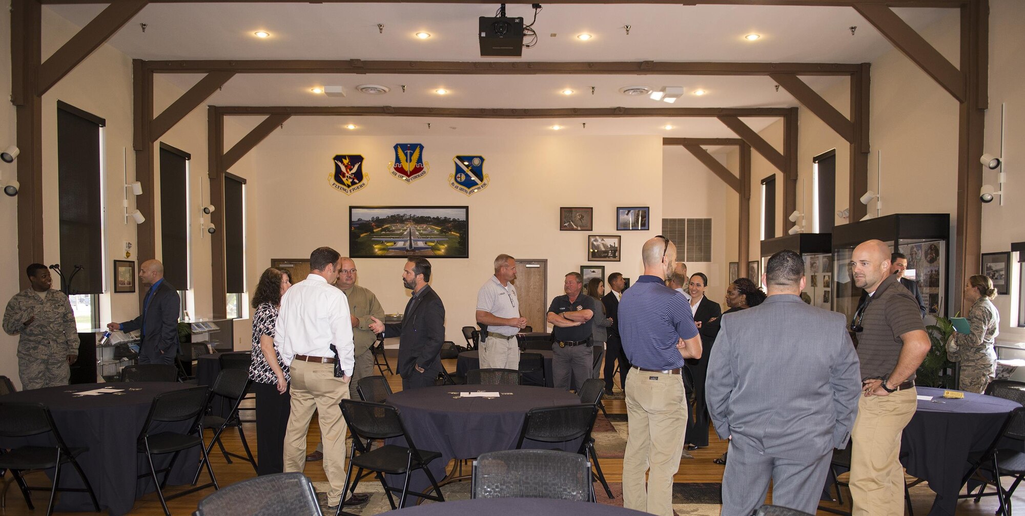 Air Force Office of Special Investigations Detachment 211 hosted a luncheon gathering local, state and federal law enforcement agencies, June 27, 2016, at Moody Air Force Base, Ga. The luncheon observed the combined efforts necessary to maintain strong work relations and partnerships between the community and military installations. (U.S. Air Force photo by Airman 1st Class Greg Nash/Released) 