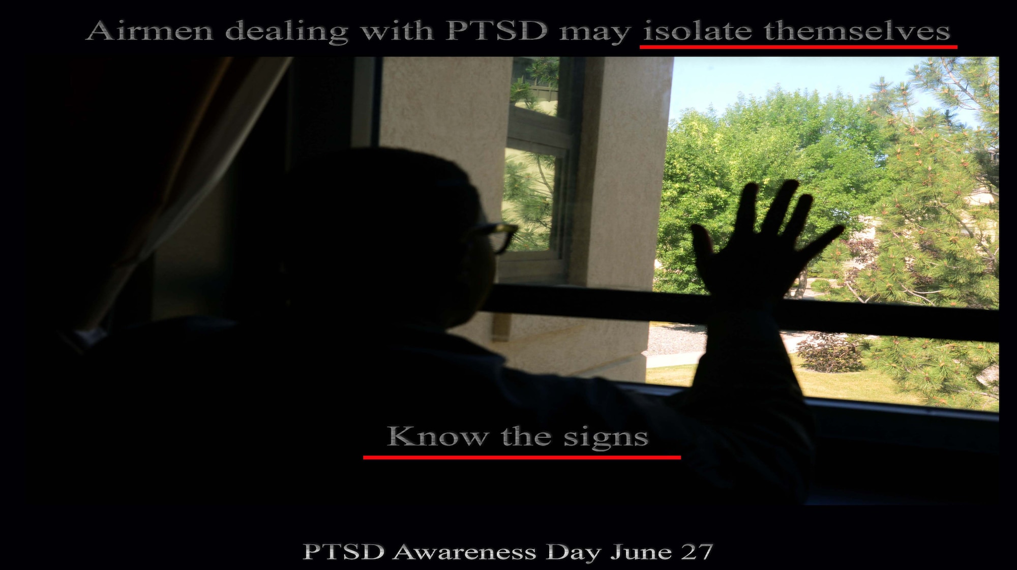 June is National Post Traumatic Stress Disorder Awareness Month, and June 27 is PTSD Awareness Day. Symptoms of PTSD include individuals isolating themselves from others, experiencing trouble sleeping, increased jumpiness and reoccurring upsetting memories. (U.S. Air Force illustration/Airman 1st  Class Magen M. Reeves)