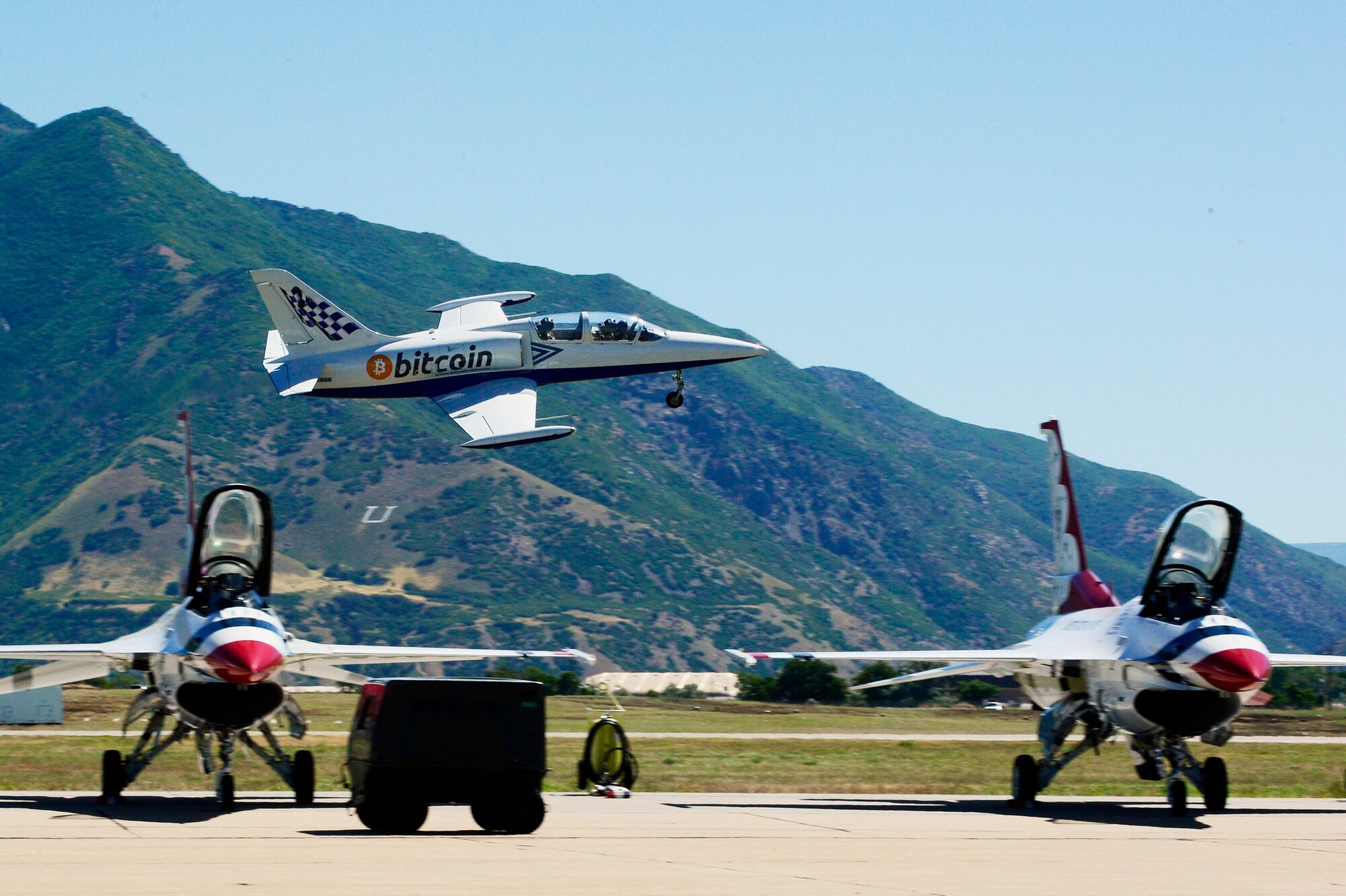 Paul “Sticky” Srickland flies his L-39 jet over the airfield at Hill Air Force Base, June 25. Strickland entertained crowds numbering in the hundreds of thousands during the 2-day 2016 Warriors Over the Wasatch Air Show and Open House. (U.S. Air Force photo by David Perry)