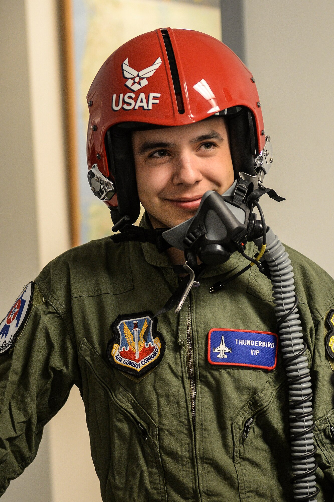 David Archuleta prepares for his ride in an Air Force Thunderbirds jet June 24 at Hill Air Force Base, Utah. Archuleta is a former American Idol contestant and Season 7 runner-up from Utah. (U.S. Air Force photo by Paul Holcomb)