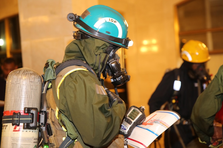 Marines and Sailors with Chemical Biological Incident Response Force train alongside the Fire Department of New York for a field training exercise at the F.D.N.Y. training academy in Randall’s Island, N.Y. June 20, 2016. CBIRF is an active duty Marine Corps unit that, when directed, forward-deploys and/or responds with minimal warning to a chemical, biological, radiological, nuclear or high-yield explosive (CBRNE) threat or event in order to assist local, state, or federal agencies and the geographic combatant commanders in the conduct of CBRNE response or consequence management operations, providing capabilities for command and control; agent detection and identification; search, rescue, and decontamination; and emergency medical care for contaminated personnel. (Official USMC Photo by Lance Cpl. Maverick S. Mejia/RELEASED)