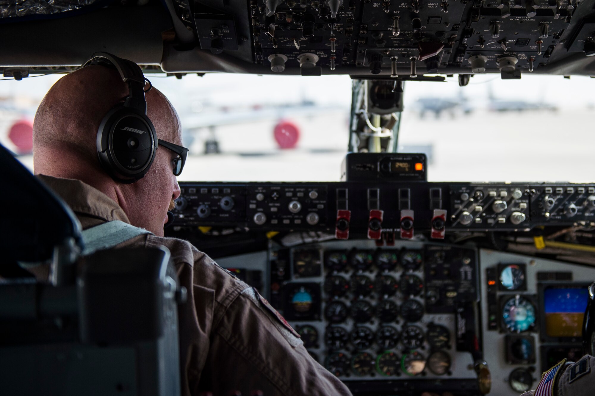 Capt. Timothy Stapleton, a KC-135 Stratotanker pilot assigned to the 340th Expeditionary Air Refueling Squadron, taxis out for a sortie at Al Udeid Air Base, Qatar, June 15, 2016. Airmen from the 340th EARS refueled the French Air Force's multirole fighter jet, the Mirage 2000 over Iraq, in support of Combined Joint Task Force-Operation Inherent Resolve. The U.S. and more than 60 coalition partners work together to eliminate the terrorist group ISIL and the threat they pose to Iraq and Syria.
(U.S. Air Force photo/Staff Sgt. Larry E. Reid Jr., Released)