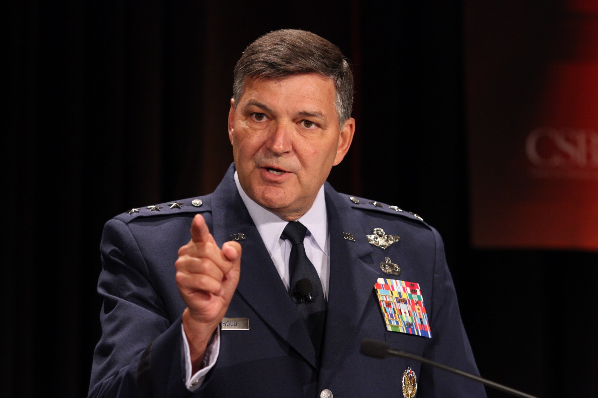 Lt. Gen. Brad Heithold, commander of Air Force Special Operations Command, speaks at the Directed Energy summit recently in Washington D.C. Heithold said he's commitment to fielding an AC-130 gunship equipped with a high-energy laser by the end of the decade. (Courtesy photo)