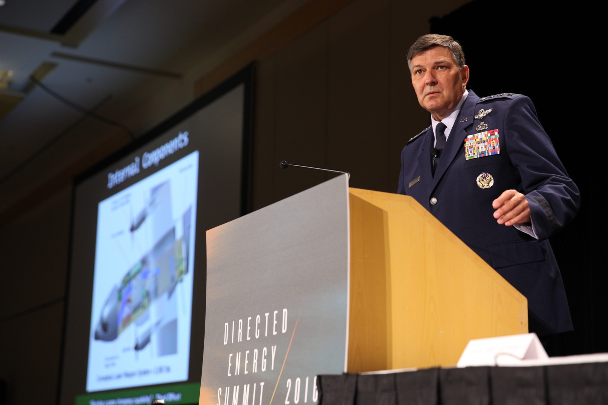 Lt. Gen. Brad Heithold, commander of Air Force Special Operations Command, speaks at the Directed Energy summit recently in Washington D.C. Heithold said the AC-130W gunships at Cannon AFB, New Mexico, has been designated as the first host aircraft for a high-energy laser. (Courtesy photo)