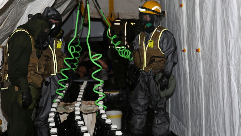 Marines and sailors with Chemical Biological Incident Response Force train alongside the Fire Department of New York for a field training exercise at the F.D.N.Y. training academy in Randall’s Island, N.Y. June 20, 2016. CBIRF is an active duty Marine Corps unit that, when directed, forward-deploys and/or responds with minimal warning to a chemical, biological, radiological, nuclear or high-yield explosive threat or event in order to assist local, state, or federal agencies and the geographic combatant commanders in the conduct of CBRNE response or consequence management operations, providing capabilities for command and control; agent detection and identification; search, rescue, and decontamination; and emergency medical care for contaminated personnel. 