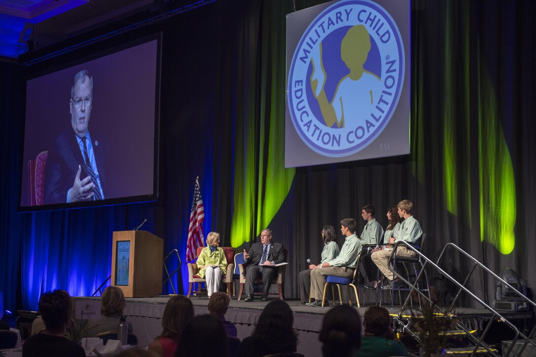 Deputy Defense Secretary Bob Work speaks with a panel of military children participating in the Military Child Education Coalition's 2016 National Training Seminar in Washington, D.C., June 28, 2016. DoD photo by Air Force Staff Sgt. Brigitte N. Brantley