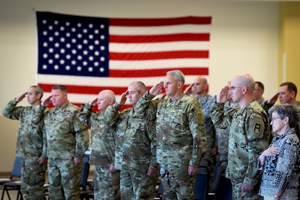 The Army Reserve’s 85th Support Command senior leaders, along with soldiers assigned to the 3rd Battalion, 383rd Regiment, salute the Fallen Soldier battle cross display during a Fallen Soldier memorial held June 25, 2016 at the battalion in St. Louis. Capt. Antonio D. Brown, a 3-383rd member, was one of the 49 victims killed in the Orlando nightclub shooting June 12, 2016.
(U.S. Army photo by Sgt. Aaron Berogan/Released)