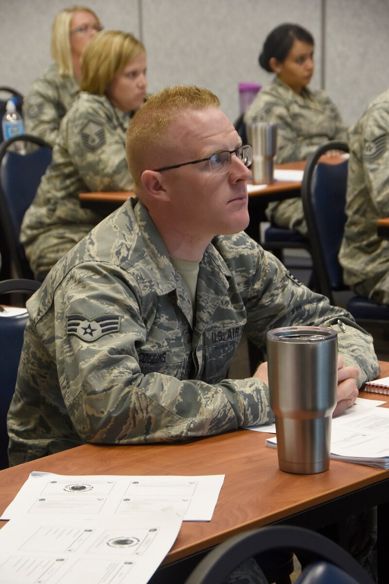 VOLK FIELD, WI- Senior Airman Jason Collins, 114th PERSCO team member, participates in annual home station training June 20-26. The team trained under the instruction of Senior Master Sgt. Rebecca Boddicker, 155th Air Refueling Wing PERSCO team chief, and with the 155th PERSCO team. (U.S. Air National Guard photo by Tech. Sgt. Abbey Rotter/Released)