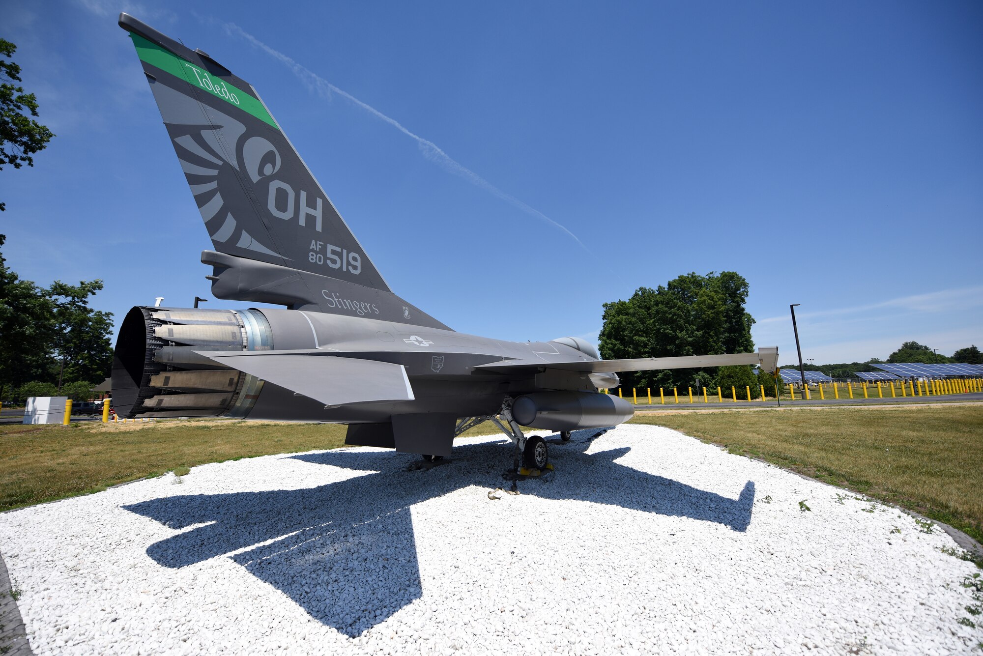 The completed static display standing guard at its new post - the 180FW. U.S. Air National Guard photo by Staff Sgt. John Wilkes.