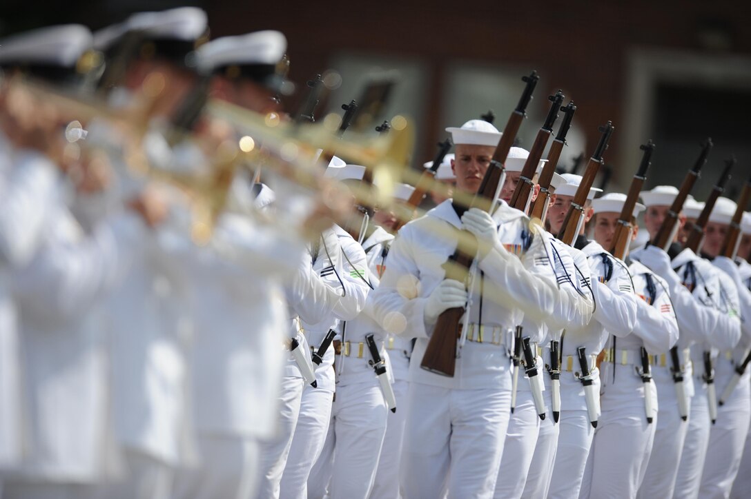 Members of the U.S. Navy Ceremonial Guard participate in a change-of-command ceremony at Joint Base Anacostia-Bolling in Washington, D.C., June 24, 2016. Air National Guard photo by Staff Sgt. Christopher S. Muncy