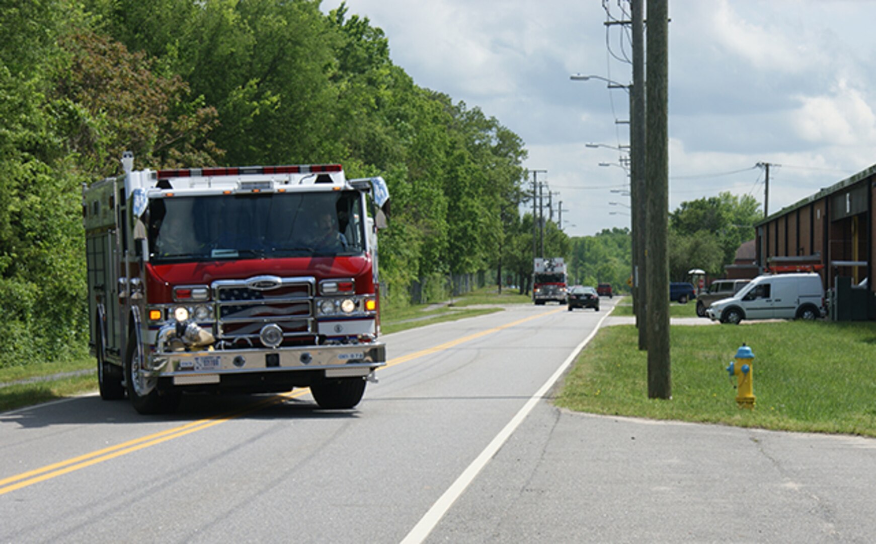 Defense Logistics Agency Installation Support at Richmond, Virginia, firefighters practice safe distances when driving fire apparatus during Safety Stand Down Week June 19-25, 2016. 