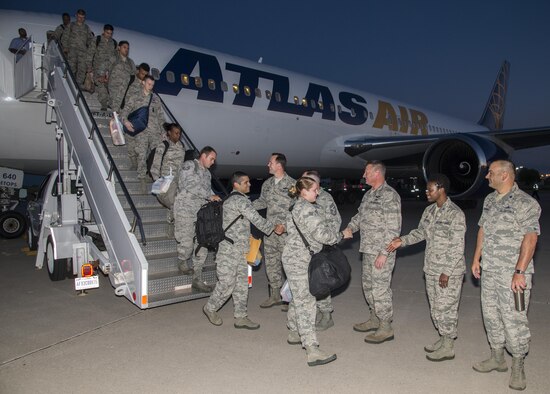 Airmen from Minot Air Force Base, N.D. returned home from a temporary duty assignment June 28, 2016. The TDY was part of a training exercise with foreign European allies. (U.S. Air Force photos / Airman 1st Class Christian Sullivan)