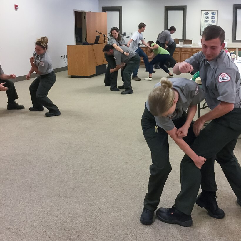 The Miami River Area’s visitor assistance training included a self-defense refresher.