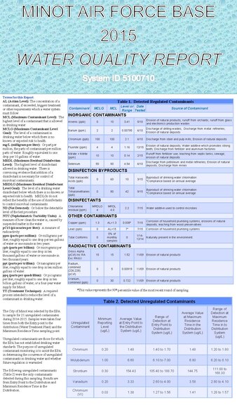 Minot Air Force Base 2015 Water Quality Report