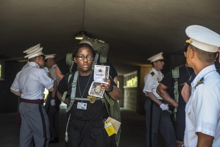 Future Cadets at the U.S. Military Academy at West Point, N.Y., study their Cadet Basic Training Smart Books during R-day, June 27. (U.S. Army photo by Sgt. 1st Class Brian Hamilton/ released)