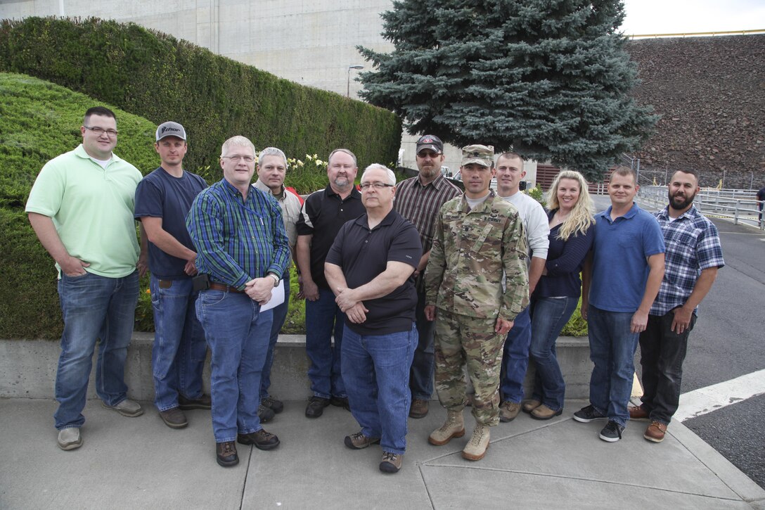 Six students graduated from the Walla Walla District’s Power Plant Apprentice Program during a 10 a.m. ceremony June 23 at McNary Lock and Dam. The graduates pictured are;
Benjamin Ashlock, an Army Reserve veteran from Kennewick, Washington, works at McNary Lock and Dam as a power plant mechanic. 
Jason Bohlke, an Army veteran from Benton City, Washington, works at McNary Lock and Dam as a power plant electrician.
Summer Dellamater, an Air Force veteran from Pasco, Washington, works at Lower Monumental Lock and Dam as a power plant operator.
Chris Ensley, a Marine Corps veteran from Colfax, Washington, works at Lower Granite Lock and Dam as a power plant electrician.
Cameron Hulse, an Air Force veteran from Dayton, Washington, works at Little Goose Lock and Dam as a power plant electrician.
Harold Wentworth II, an Army veteran from Pasco, Washington, works at Ice Harbor Lock and Dam as a power plant operator.
