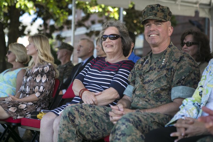 U.S. Marine Corps Lt. Gen. John E. Wissler, U.S. Marine Forces Command, commander, attends the 2nd Marine Division change of command ceremony while visiting Camp Lejeune, N.C., June 8, 2016. (U.S. Marine Corps photo by Lance Cpl. Samantha A. Barajas)