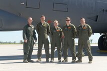 Chief Master Sgt. Geoff Weimer, left, poses with the aircrew from his “fini-flight” at Minot Air Force Base, N.D., June 23, 2016. Weimer retired from active duty June 24 after 29 years of service to the Air Force.  (U.S. Air Force photo/Airman 1st Class Jessica Weissman)