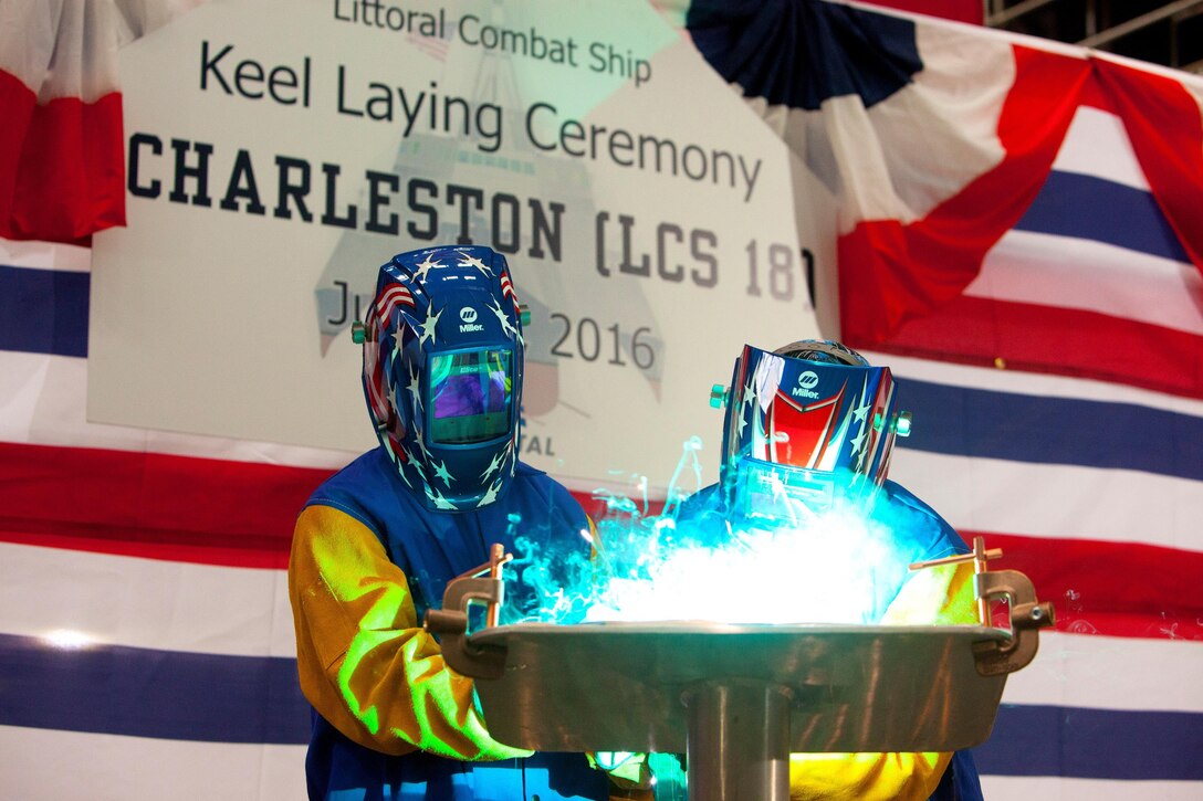 16028-N-RA705-001 MOBILE, Alabama (June 28, 2016)U.S. Rep. Bradley Byrne (R-AL) served as the honorary keel authenticator during the ceremony and was present to weld his initials into the keel plate. The Program Executive Office Littoral Combat Ships is responsible for delivering and sustaining littoral mission capabilities to the fleet while balancing affordability and capability. (Released)