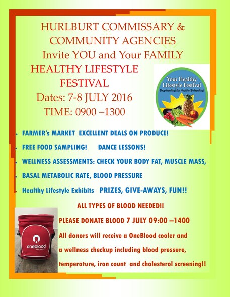 Multiple agencies are set to gather from 9:00 a.m. to 1:00 p.m. to educate the Hurlburt Field community on healthier lifestyle choices through nutrition, physical activity and preventative health measures at Hurlburt Field, Fla., July 7-8. (Courtesy photo)
