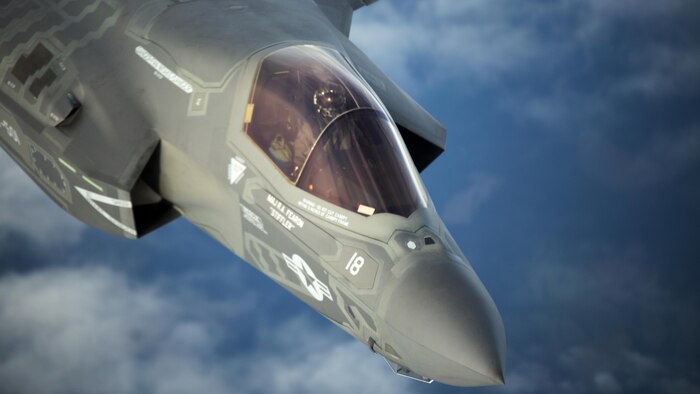 The F-35B made its first trans-Atlantic flight June 29, 2016. Three F-35’s flew from Marine Corps Air Station Beaufort in South Carolina and landed at Royal Air Force Base Fairford in Gloucestershire, England. They were assisted by two KC-10’s, and refueled 15 times over the Atlantic. (U.S. Marine Corps photo by Cpl. Brian Burdett/Released)