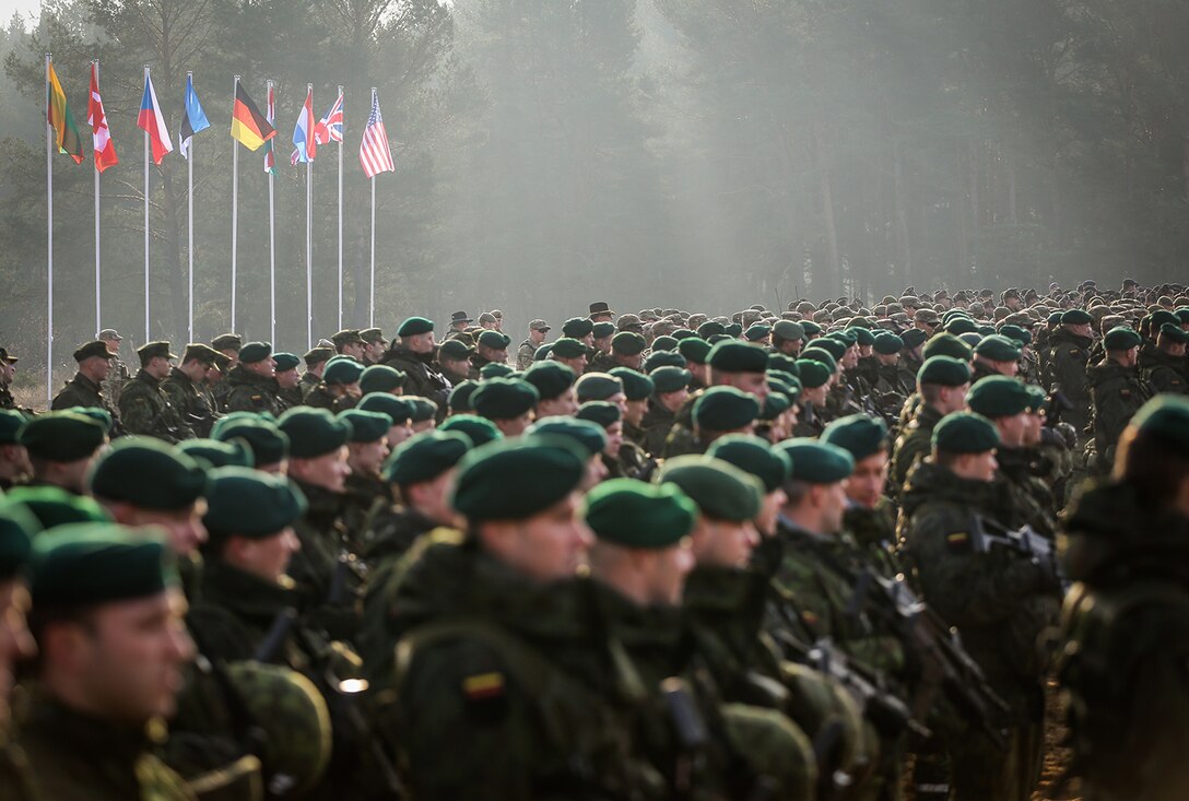 More than 2,500 troops from 9 NATO countries participated in exercise Iron Sword in Pabrade, Lithuania in November 2014. 
