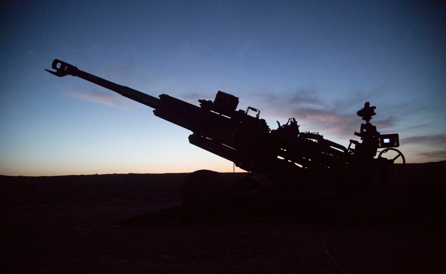 An M777 howitzer with 1st Battalion, 320 field Artillery Regiment, 2nd Brigade Combat Team, 101st Airborne Division (Air Assault) stands ready to fire from Kara Soar Base, Iraq, earlier this month.  (U.S. Army Photos by Spc. Jaquan P. Turnbow)