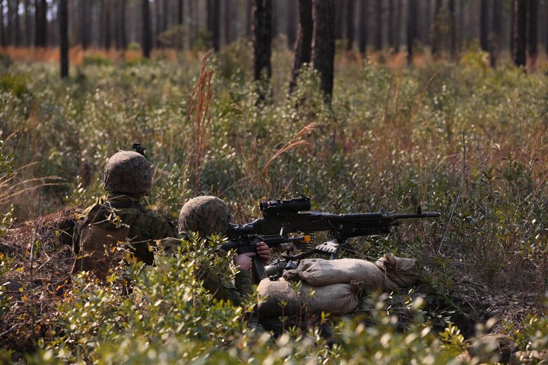 Marines with 3rd Battalion, 6th Marine Regiment, secure defensive positions as part of exercise Eager Response at Fort Stewart, Ga., Feb. 26, 2016. The various platoons of the companies quickly established defensive positions in an area unknown to them, thus challenging their ability to adapt and operate in a new environment. (U.S. Marine Corps photo by Cpl. Paul S. Martinez/Released)