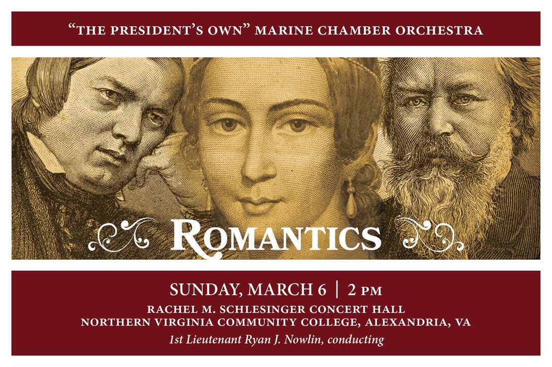 ROMANTICS: Sunday, March 6 at 2 p.m. EST, NOVA, Alexandria, Va. The musical and personal lives of Romantic composers Robert and Clara Schumann and their contemporary Johannes Brahms were inextricably intertwined. At their very first meeting, Robert invited the relatively unknown twenty-year-old Brahms to his piano and was so taken that he ran to get his wife, Clara, to hear what he described as “genius.” That night Clara took to her diary, writing, “Here is one who comes as if sent from God.” Thereafter, Robert served as Brahms’ mentor, dear friend, and unabashed supporter, even calling him “the next Beethoven.” Following Robert Schumann’s tragic suicide attempt and committal to an asylum several months later, Brahms vowed to stay with Clara until Robert’s recovery. In the intervening two and a half years until Robert’s death at age 46, Brahms realized he had found his “one great love” in Clara. The two never married, Brahms instead choosing to live by the motto “Frei Aber Einsam” [Lonely but Free]. Their unconsummated relationship continued for 40 years until Clara’s death in 1896. Stricken with grief, Brahms was physically unable to attend her funeral procession. After her burial, Brahms took ill and followed Clara to the grave less than 11 months later. The three composers’ mutual love and influence lives on in their music. The concert is free, no tickets are required. Free parking is available.