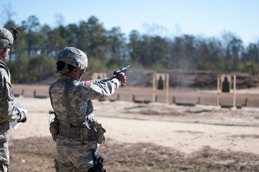 U.S. Army Reserve Soldiers competing in this year's combined 310th ESC and 3rd Transportation Brigade Expeditionary Best Warrior Competition, held at Fort A.P. Hill, Va., Feb. 26 through March 2. Day 1 of the 310th ESC Best Warrior Competition included the Soldier essay competition, AWT station testing lanes and the Army standard written exam. Day 2 included M9 qualification, M16 qualification and land navigation.