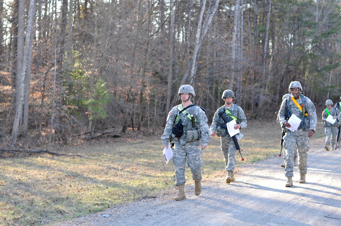 U.S. Army Reserve Soldiers competing in this year's combined 310th ESC and 3rd Transportation Brigade Expeditionary Best Warrior Competition, held at Fort A.P. Hill, Va., Feb. 26 through March 2. Day 1 of the 310th ESC Best Warrior Competition included the Soldier essay competition, AWT station testing lanes and the Army standard written exam. Day 2 included M9 qualification, M16 qualification and land navigation.