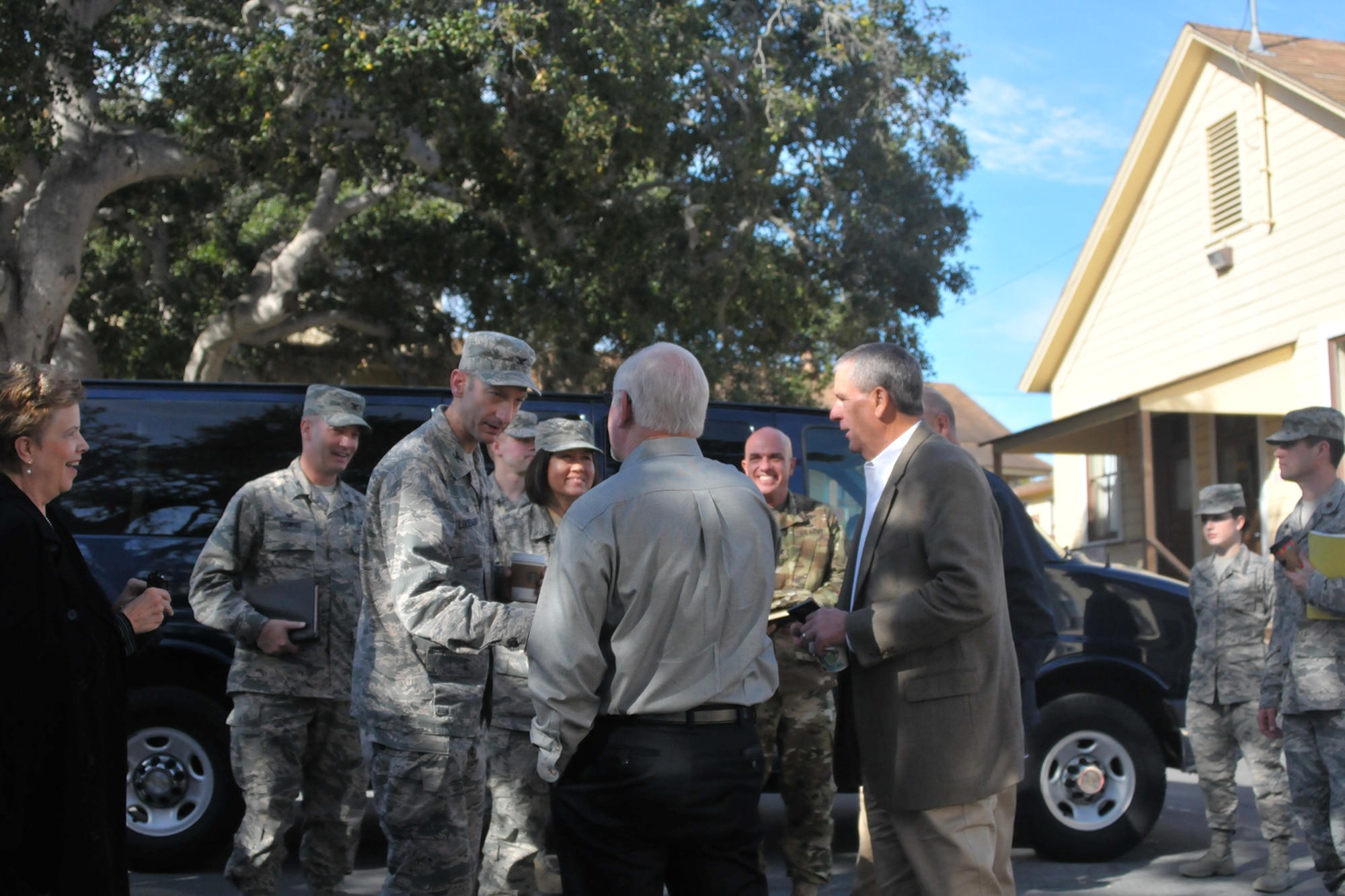 Military and civic leaders from San Angelo, Texas and Goodfellow Air Force visited the Presidio of Monterey to explore the Monterey, California Army installation's unique civic partnerships. The Monterey Model saves the Army money by sharing resources with the nearby cities of Seaside and Monterey, California, where possible for common municipal and city services, such as public works and safety. A 2000 Army Audit Agency review validated the cost savings, confirming Presidio of Monterey saved 41% over the cost of reimbursements to the Navy (which also operates a small military installation in the area) under a previous agreement, a total savings of more than $2.5 million annually. (courtesy photo)
