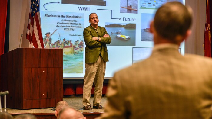Lt. Gen. Michael G. Dana, Deputy Commandant, Installations and Logistics, speaks to participants at the Marine Corps Warfighting Lab’s Force Development 25 Innovation Symposium at Marine Corps Base Quantico, Virginia, Feb. 23, 2016. Speakers at the event taught participants how to shape the future force.