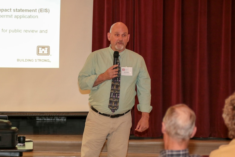 Mike Langley, a senior project manager in the U.S. Army Corps of Engineers Los Angeles District Arizona-Nevada Area Office’s Regulatory Division, discusses options during a public meeting held Feb. 24  for the proposed new tailings facility for Asarco’s Ray Mine. Langley is working on the final Environmental Impact Statement for the proposed facility. The comment period for the final  EIS will end on March 14.