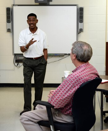 Angelo Knox, equal employment specialist, Civilian Human Resource Office-Southeast, Marine Corps Installations East, conducts equal employment opportunity training for HRO staff members aboard Marine Corps Logistics Base Albany, Feb. 25.