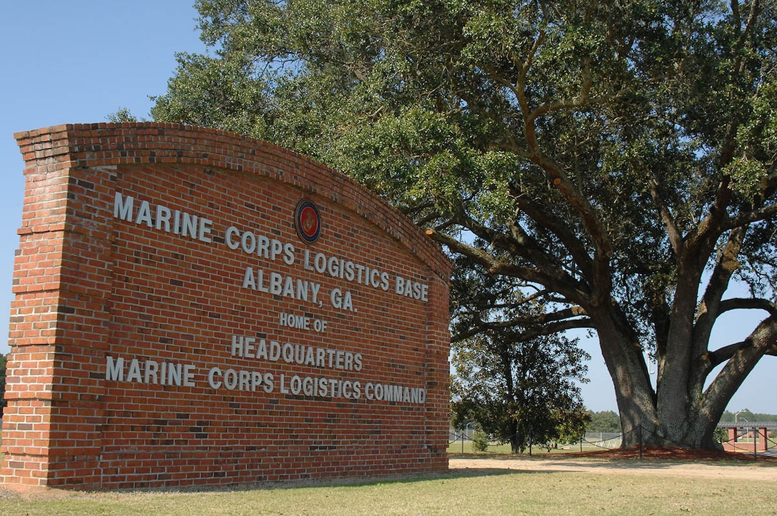 A large oak tree located outside Marine Corps Logistics Base Albany’s Main Gate is affectionately known as “Dubber’s Oak.” The historical landmark is named after Col. A.E. Dubber, who from March 1951 to July 1955, was in charge of planning and construction of the Marine Corps Depot of Supplies, Albany, Ga. He was insistent that the construction of the depot be aligned on this oak tree.