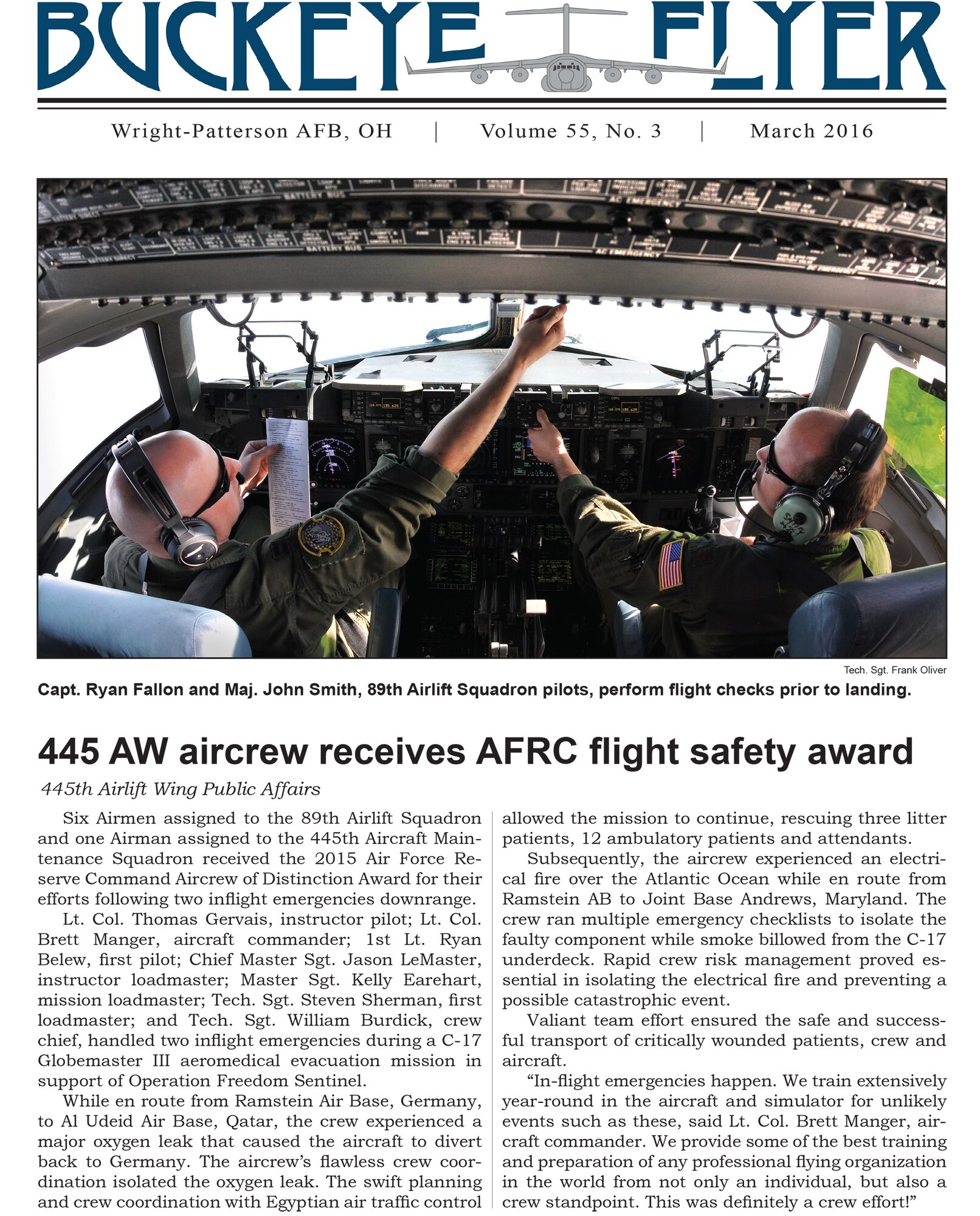 WRIGHT-PATTERSON AIR FORCE BASE, Ohio - The Buckeye Flyer is the official publication of the 445th Airlift Wing and includes eight pages of stories, photos and features. (U.S. Air Force photo)